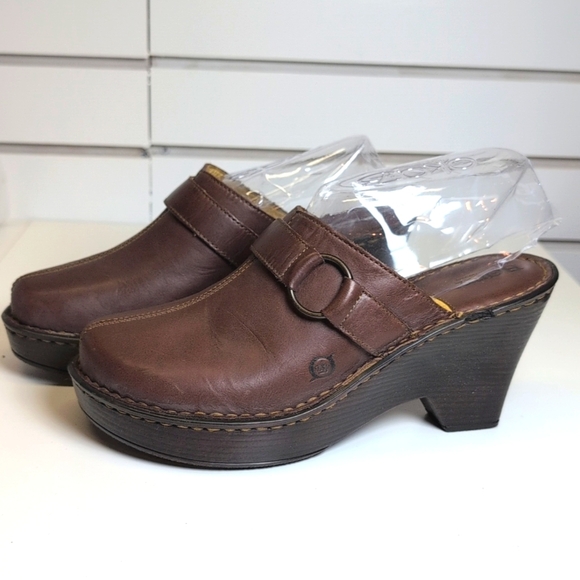 Born Women's Leather Brown Mule Clogs Size 8 Slip-On Wedge Heel NWOB - Picture 3 of 8